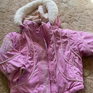 Obermeyer Kids Ski Snow Jacket Detachable Hood Embroidered Pink Size 2T